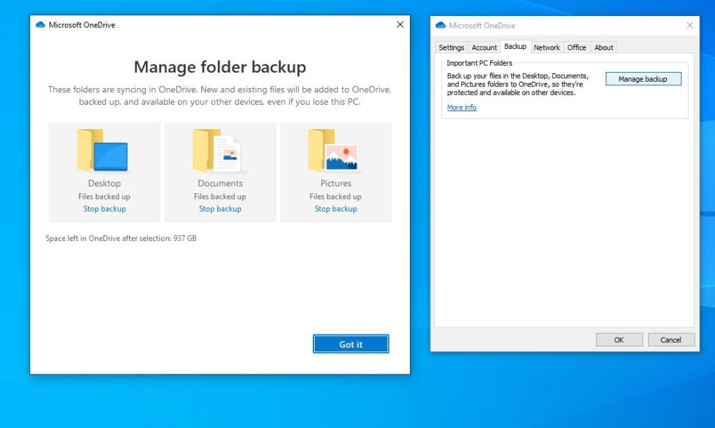 Microsoft OneDrive backup data