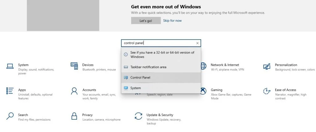 Windows computer control panel