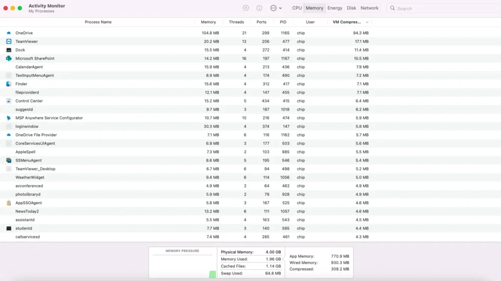 Activity monitor screeb shot