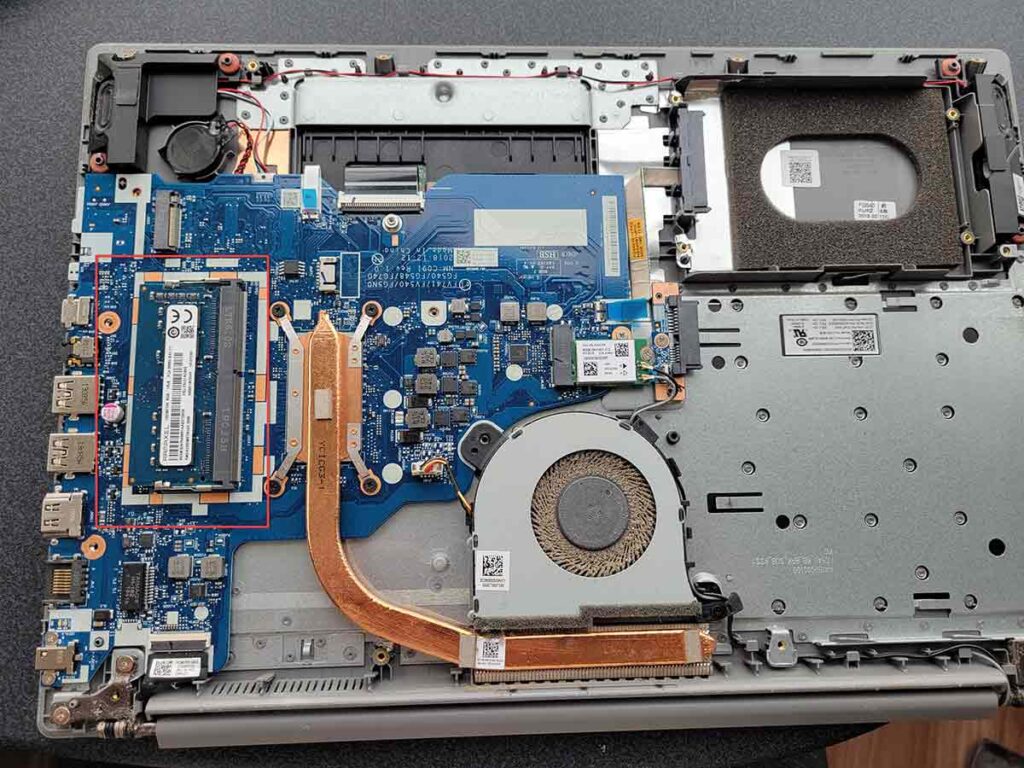 laptop case removed showing memory slot