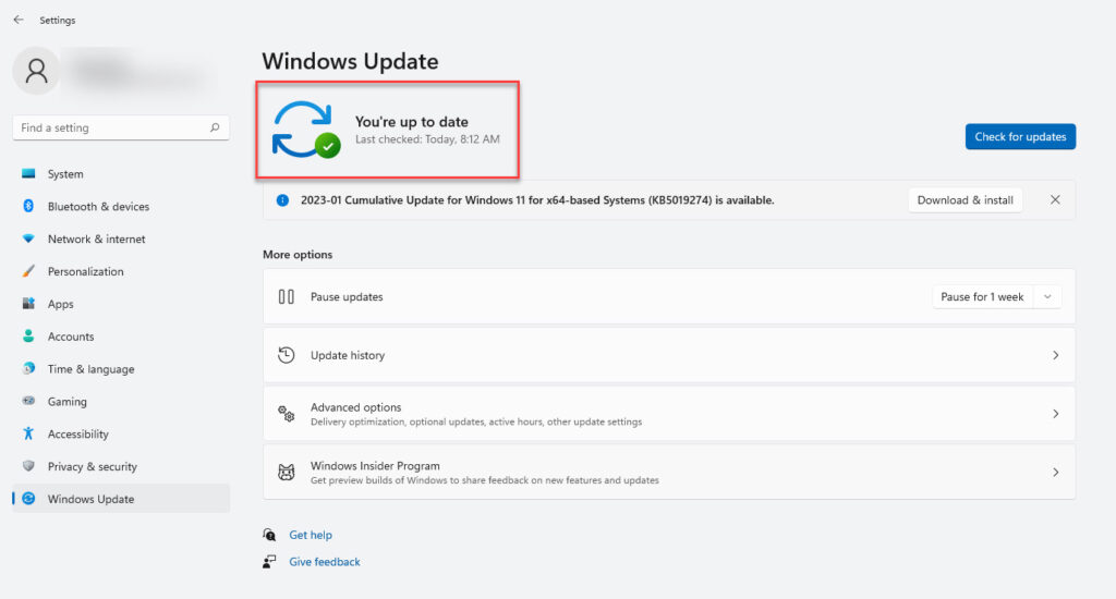 windows computer is up to date screenshot