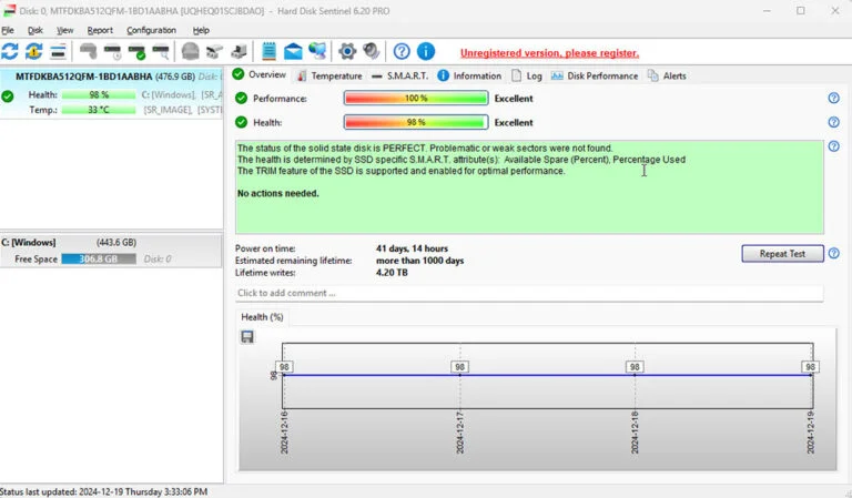 hard drive sentinel test being performed by EezIT technician