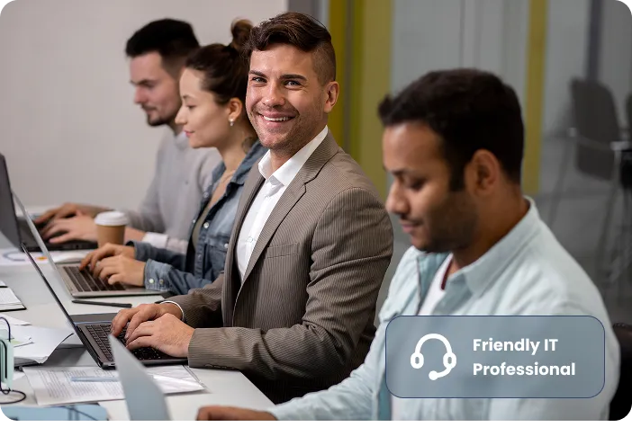 Professional IT team monitoring servers and providing computer support services