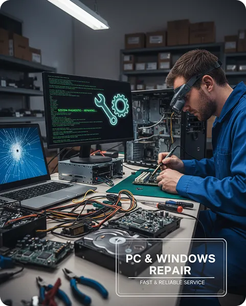 We repair all Windows-based systems, including Dell, HP, Lenovo, Acer, Asus, Microsoft Surface, and more.