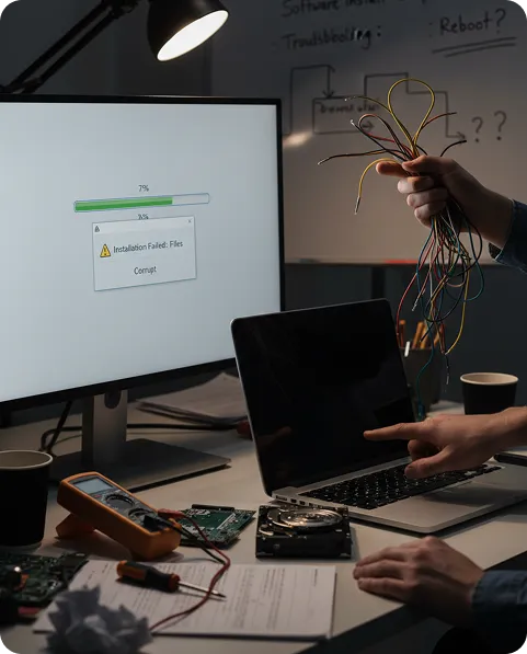 This service is ideal if your computer works but software problems are holding you back. Most issues are resolved during a single onsite visit, and we explain what was changed so you know exactly how your system is set up moving forward.