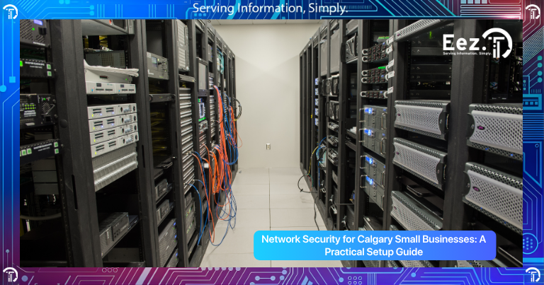 Network security for Calgary showing firewall protection, secure connections, and business network being protected from cyber threats